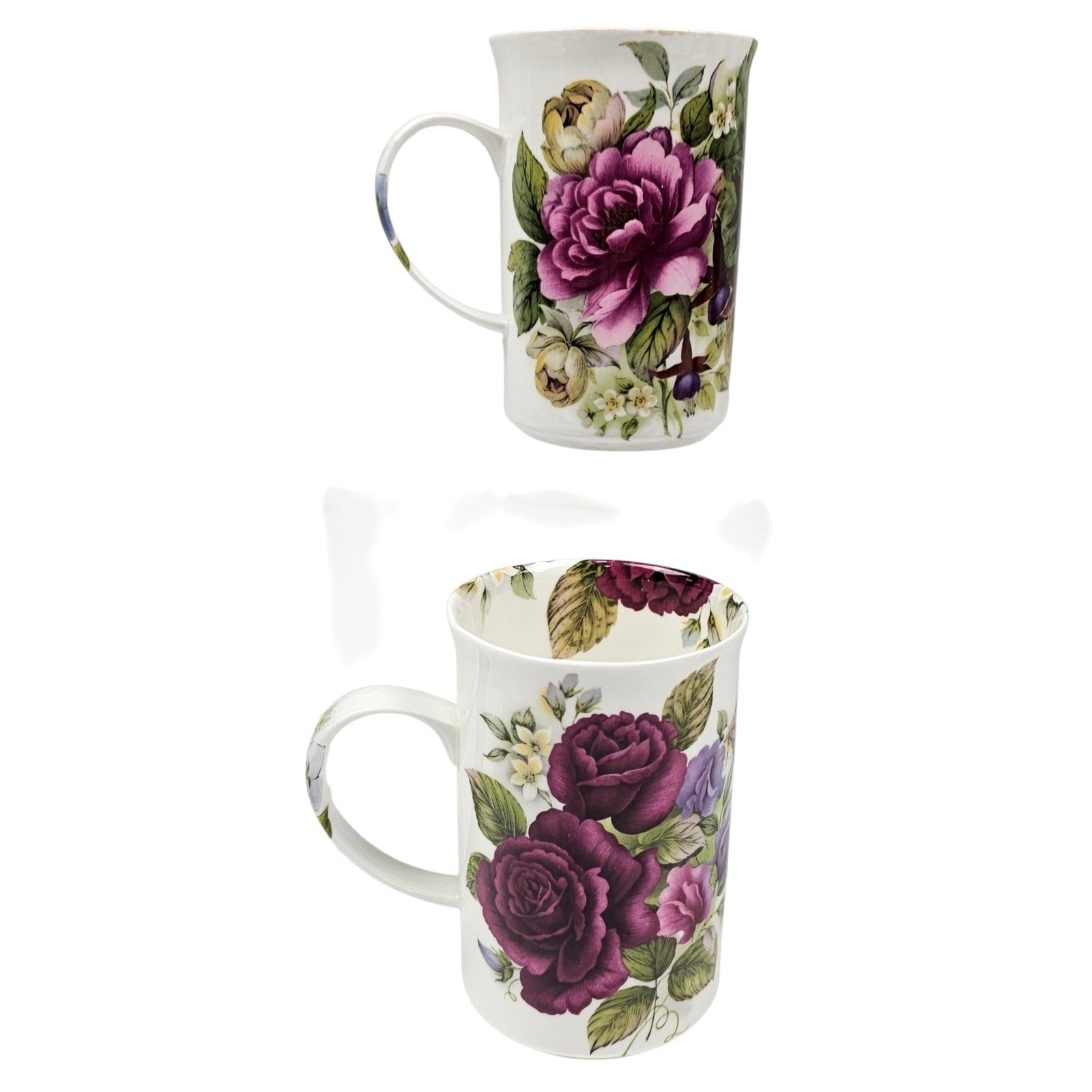 St George Fine Bone China Mugs Set of 2 Floral Rose Peony Made in England Purple