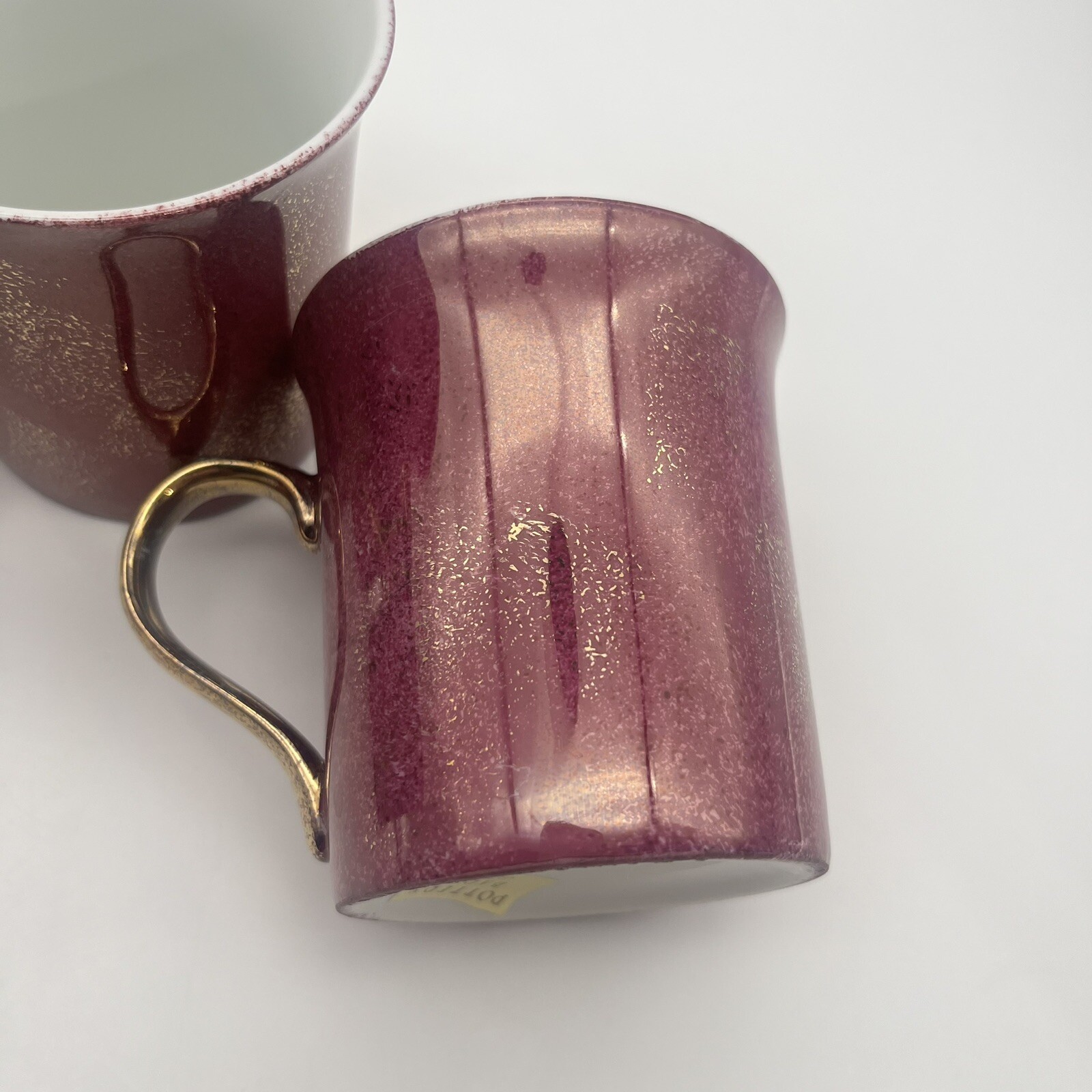 Pottery Barn Hiraki Coffee Mugs Iridescent Japan Lusterware Gold Handle Set of 4