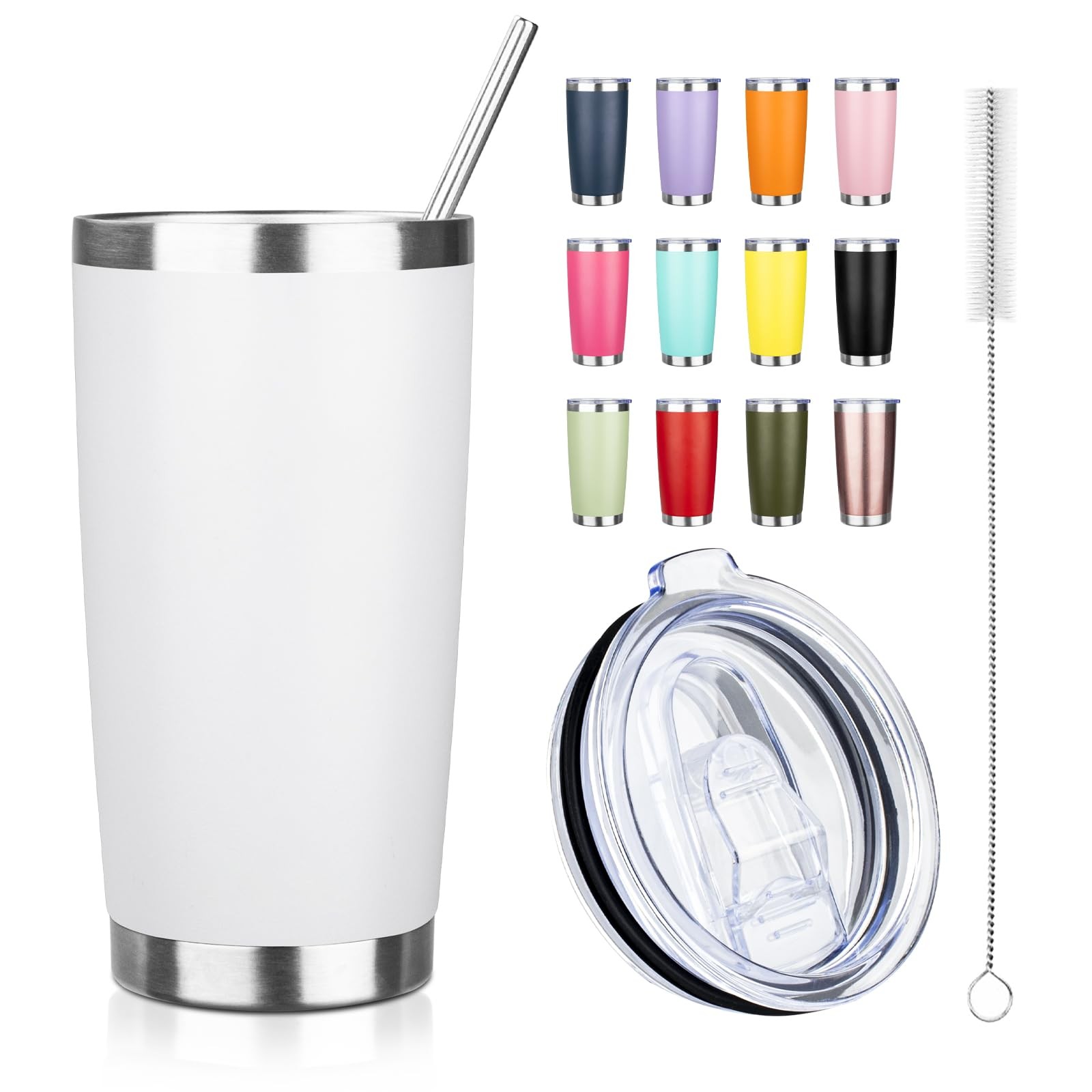 20oz Tumbler with Straw and Brush, Stainless Steel Vacuum Insulated tumbler, …