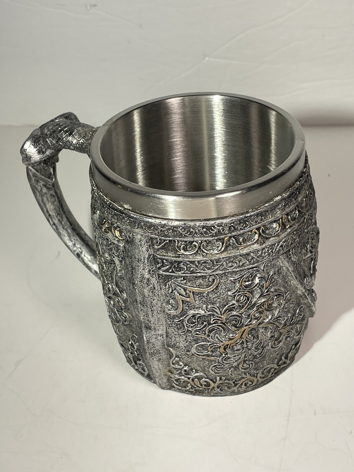 Stainless Steel Skull Coffee Mug Medieval Style Drinking Cup Viking Armor 4″