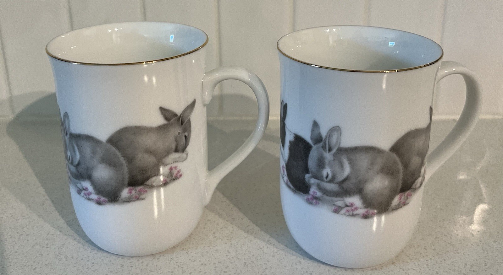 Otagiri Jonah’s Workshop Bunny Rabbit Floral Coffee / Tea Mug Lot of 2 Vintage