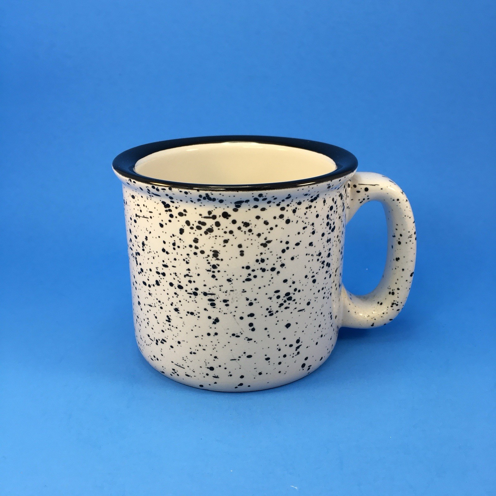 Ceramic Campfire Mug 15oz White w/Black Rim and Black Speckles