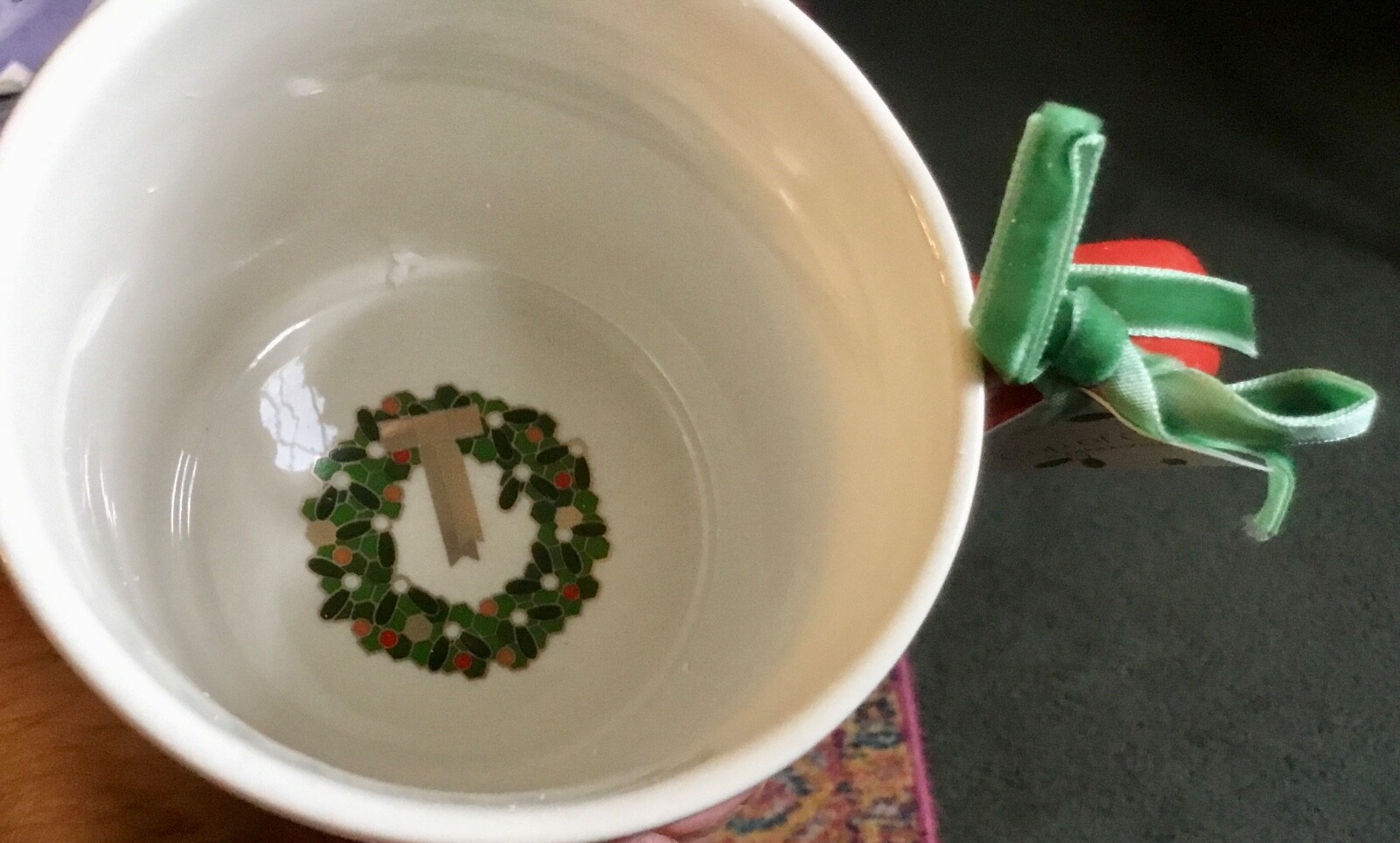 NEW ANTHROPOLOGIE FESTIVE BISTRO TILE MONOGRAM INITIAL CHRISTMAS HOLIDAY MUG M