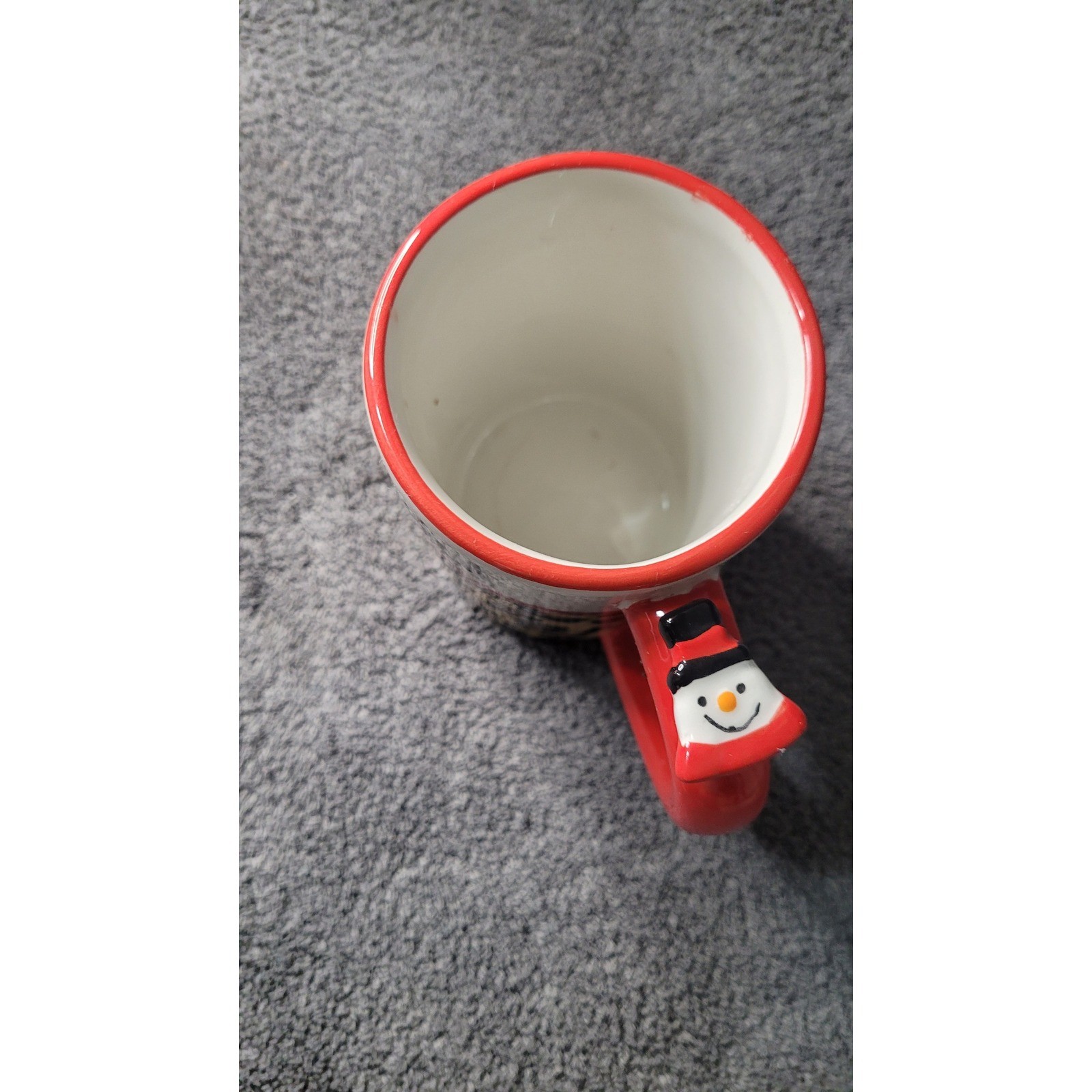 Joyful Leopard Print Christmas Mug with 3D Snowman Handle Red White Ceramic