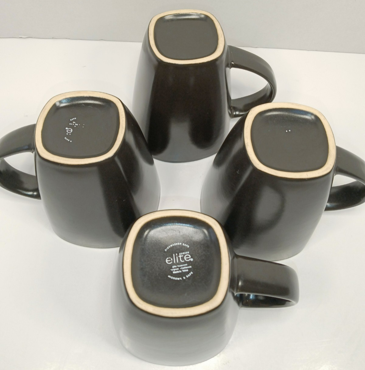 Gibson Elite Mugs Black with Purple Interior Square Base/Round on top Set of 4