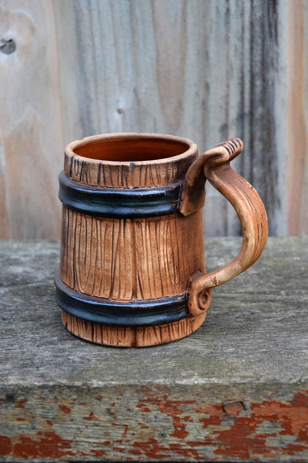 Large Beer Mug, Pottery, Wood Decor Ceramic Rustic Style Forester Gift, Decor
