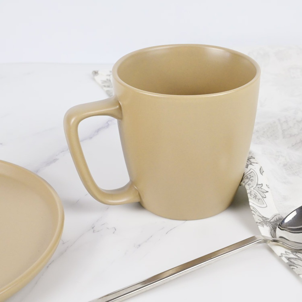 4 Pack Matte Brown Stoneware Mugs 14 oz