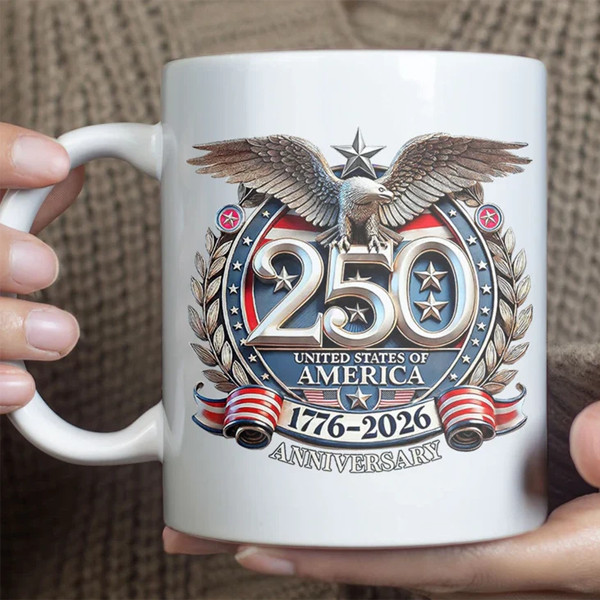 America 250 Years Semiquincentennial Mug, Patriotic USA 1776–2026 Coffee Mug
