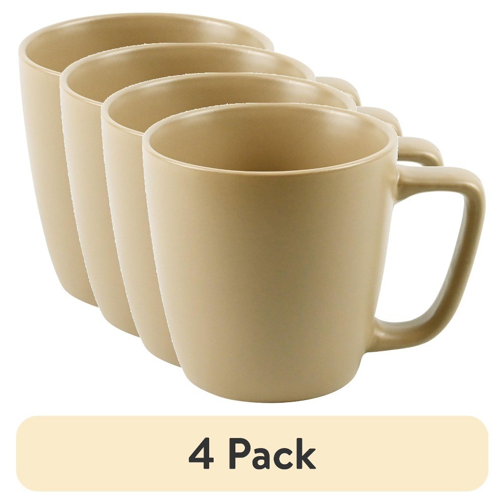 4 Pack Matte Brown Stoneware Mugs 14 oz