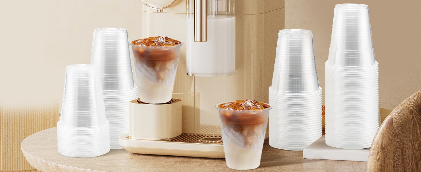 Clear Plastic Cups, 12 Ounce Disposable Cold Drinking Cups for Party, Picnic,