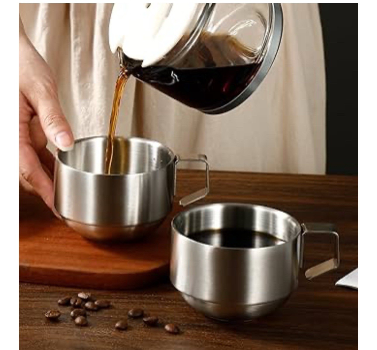 Stainless Steel Coffee Mug Set – 2 Stackable 250ml Cups with Spoons, Anti-Slip B