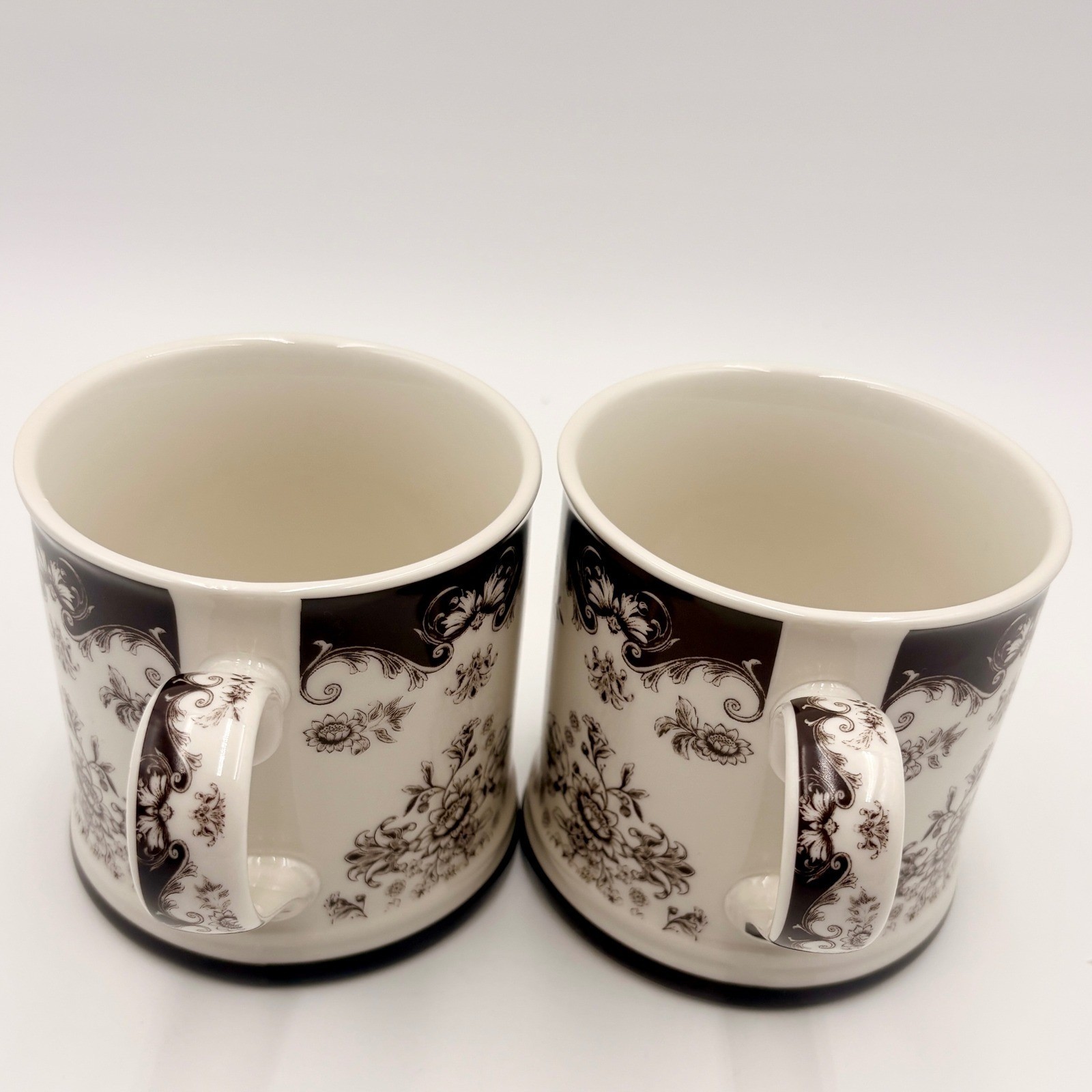 Robert Stanley Fall Classics Brown White Floral Toile Mugs 18oz Set of 2 Autumn