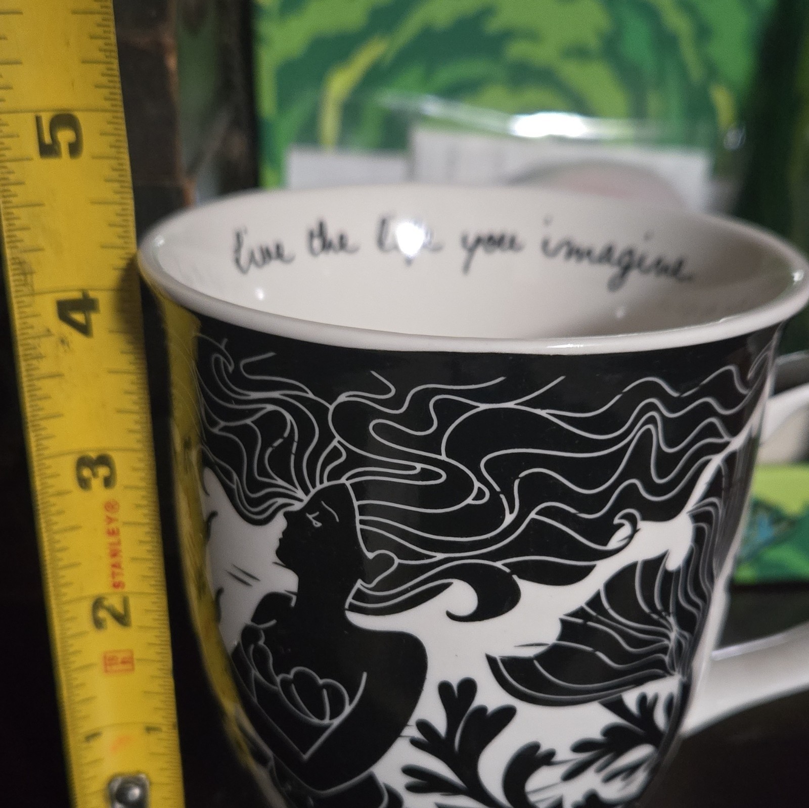 Black & White Ceramic Mermaid Mug 16 fl oz “Live the life you imagine”