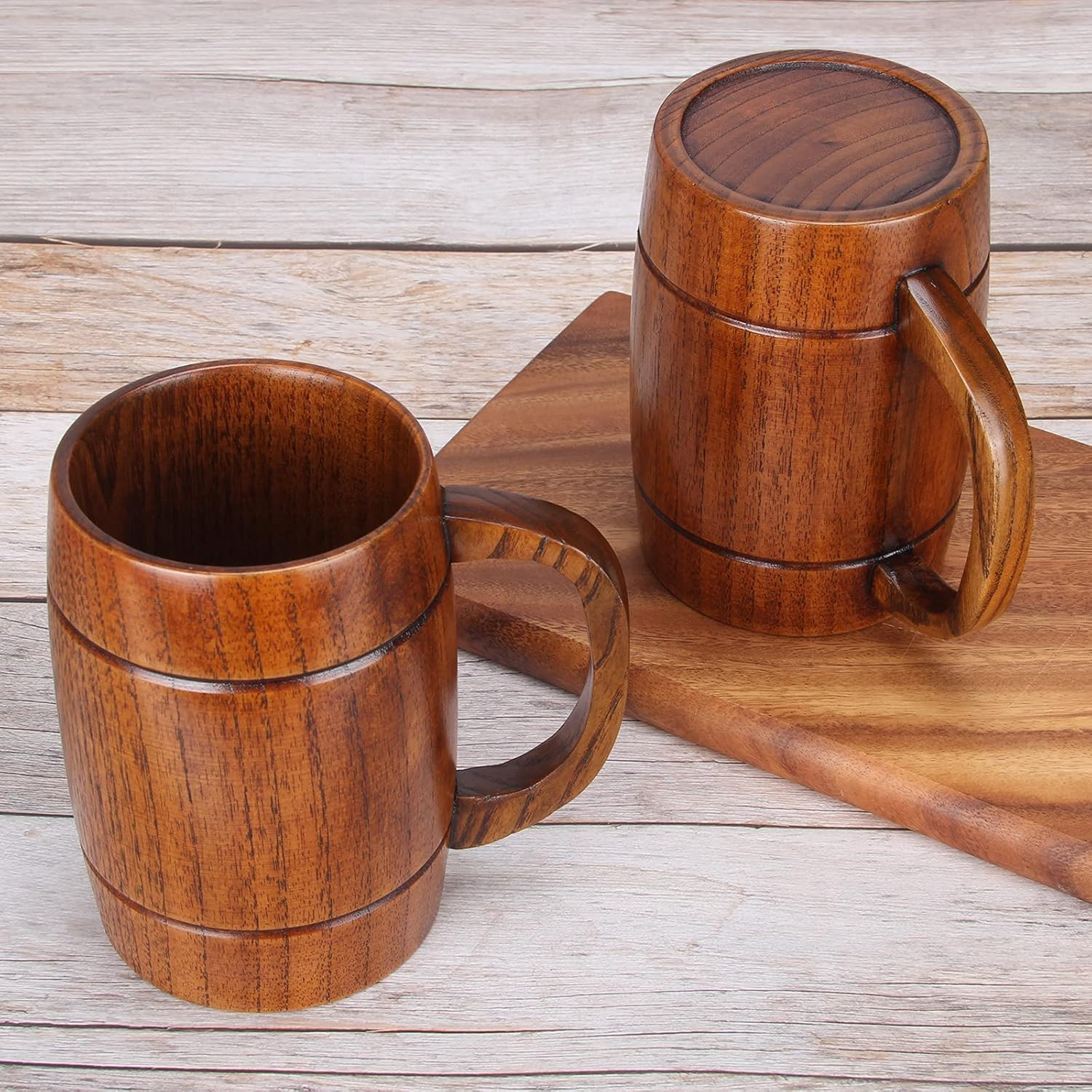 18 Oz Large Wooden Beer Mug Gift for Men Women Big Vintage Viking Cup Rustic Coo