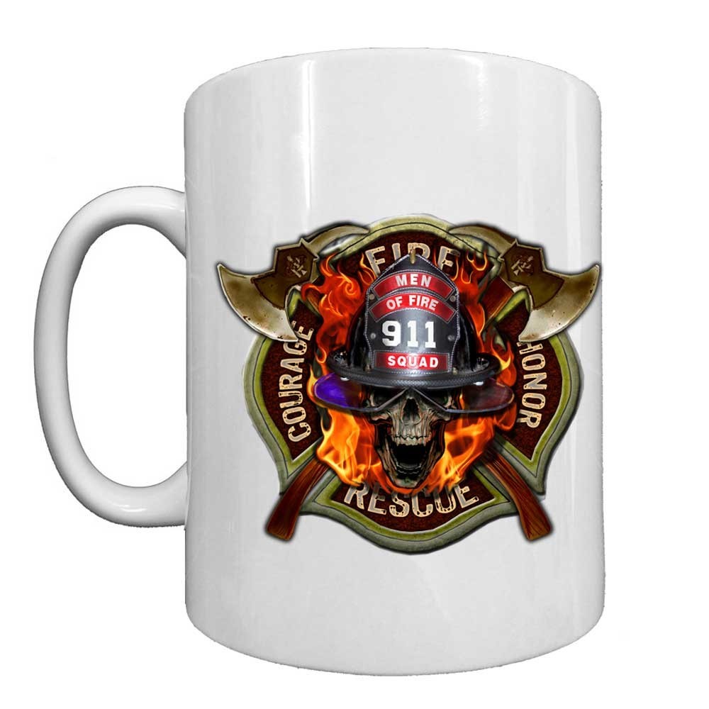 Men of Fire 911 Squad Fire Rescue Firefighter Black or W 15 oz Custom Coffee Mug