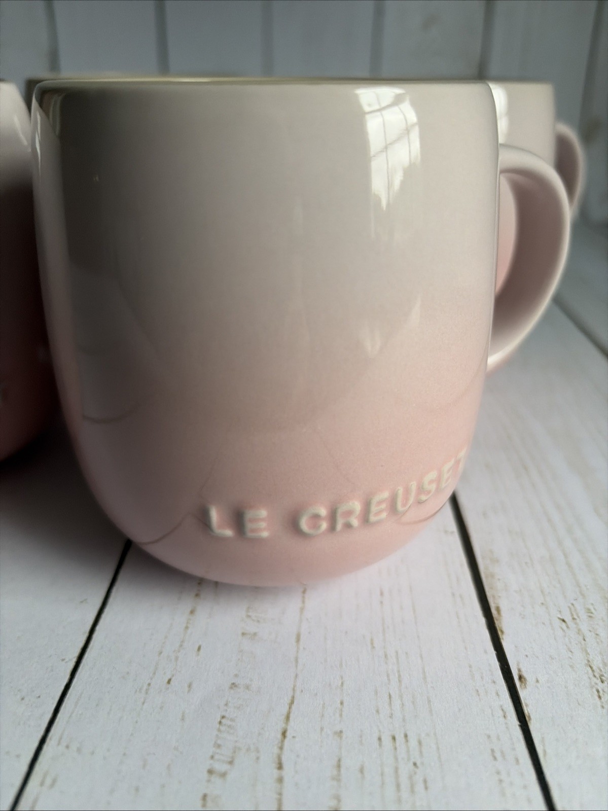 Used Set of 4 – Le Creuset Ombré Shell Pink 12 Oz Coffee Mugs Excellent
