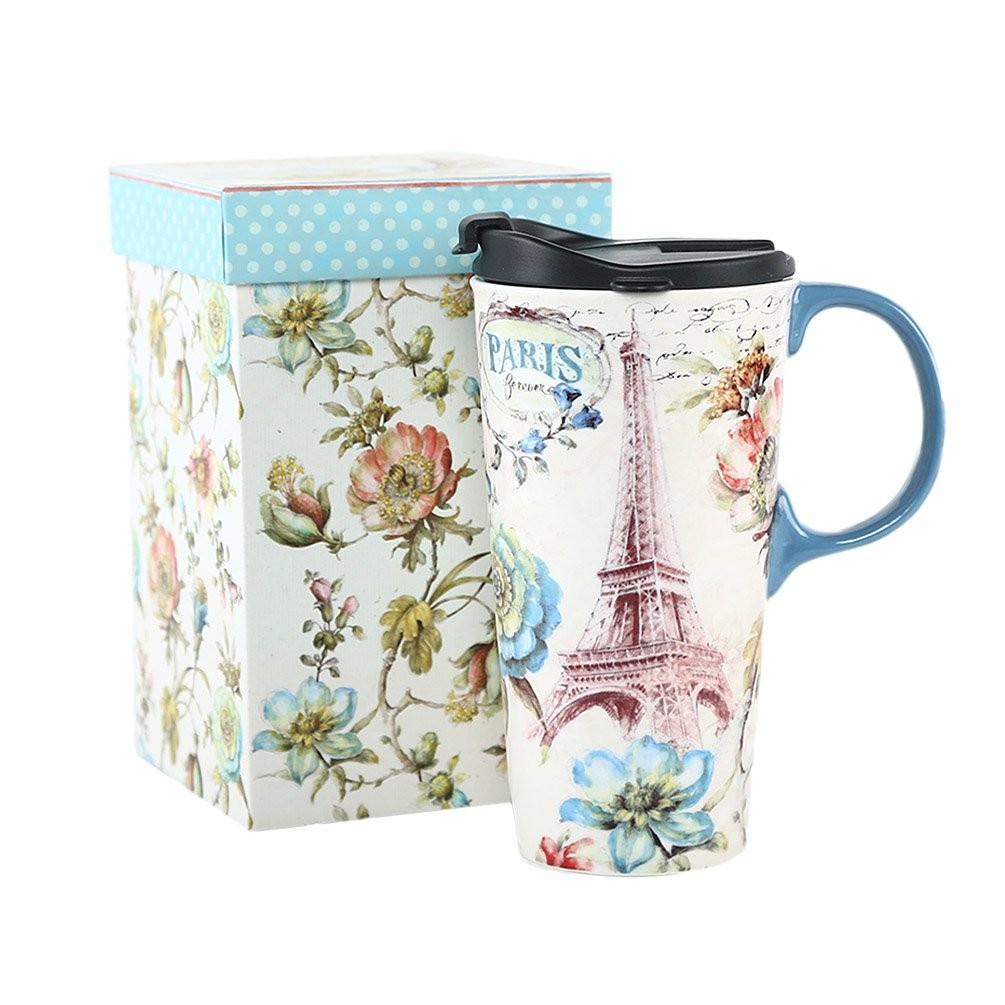 17 oz. Ceramic Travel Mugs and Coffee Cup with Sealed Lid and Color Box