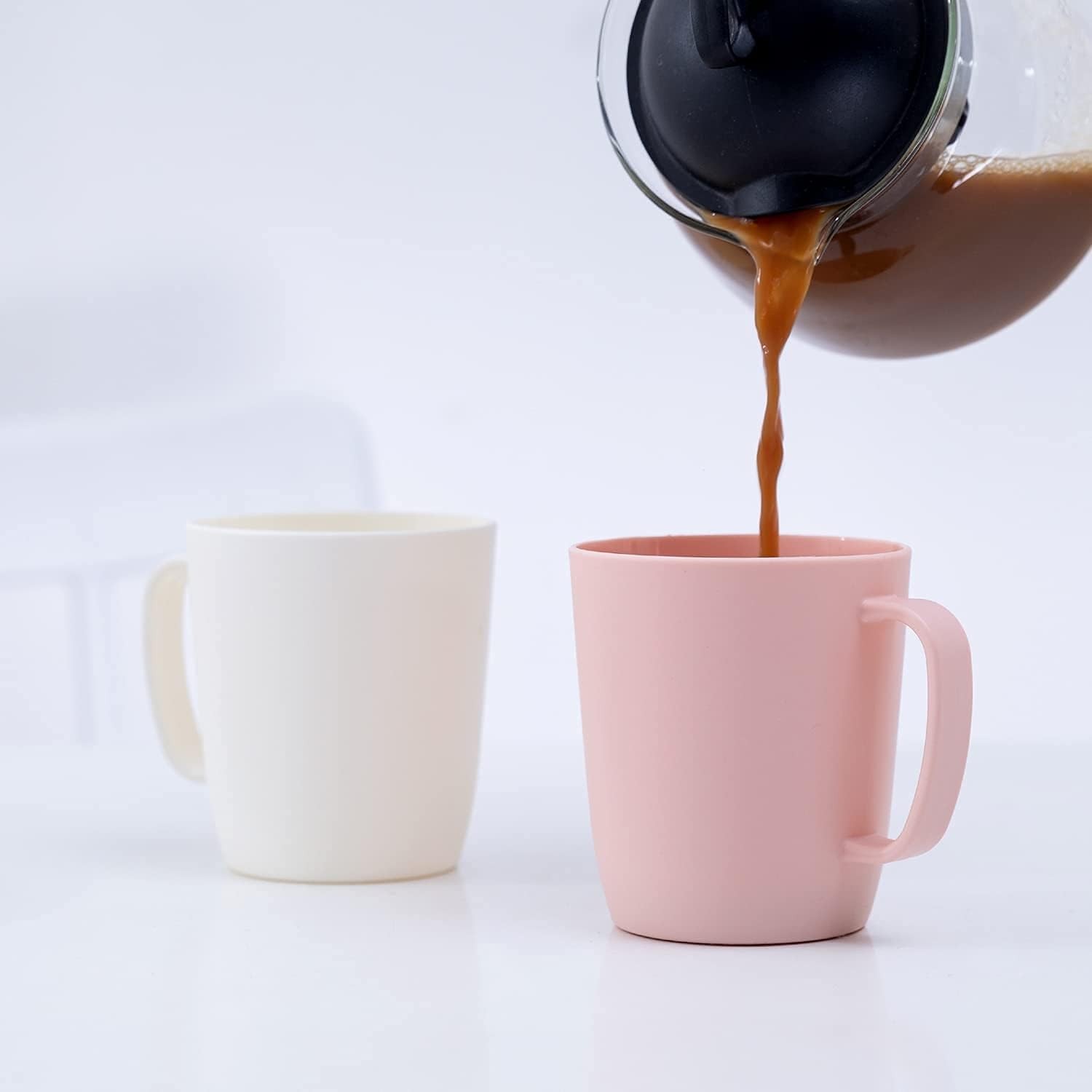 Coffee Mugs Set of 5, 10 Ounce Unbreakable Plastic Cups With Handle, 3 Basic