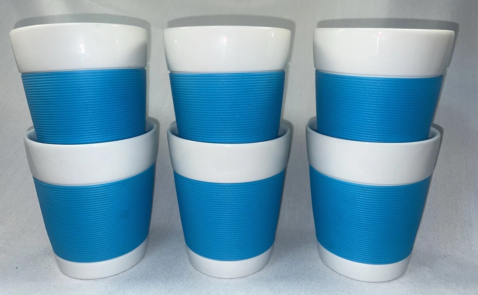6 Bodum Canteen Espresso Coffee Mugs Cups Double Walled Blue Silicone Sleeve