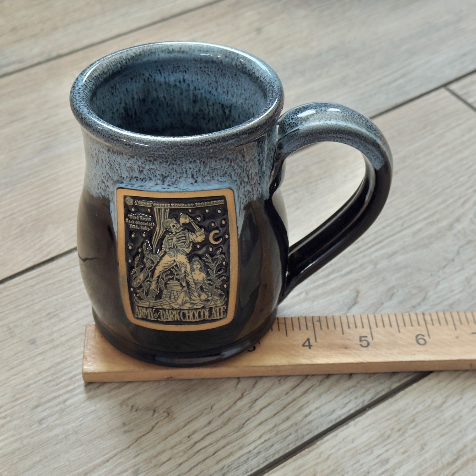 Bones Coffee Company Army of Dark Chocolate Blue & Black Coffee Tea Mug Cup