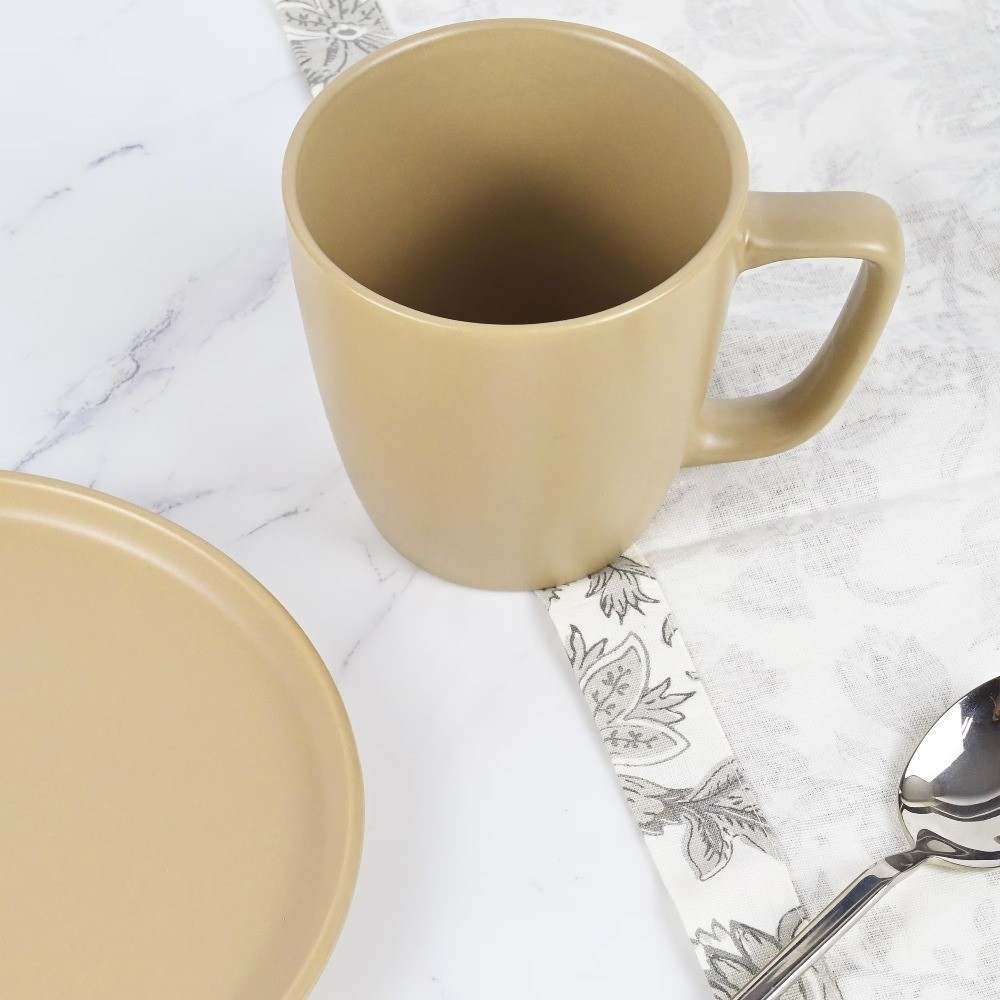 4 Pack Matte Brown Stoneware Mugs 14 oz