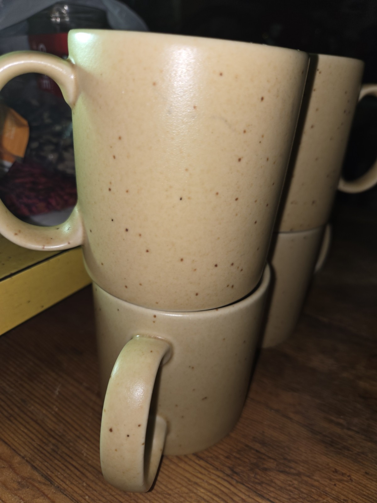 Pier 1 Imports Mug 10 oz Set of 4 Tan Speckled Stoneware Natural Speckle