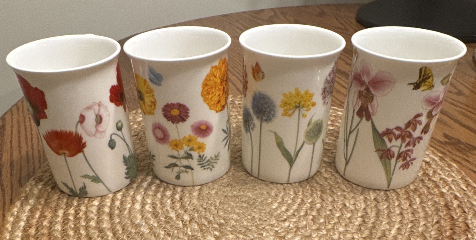 Stechcol Gracie Bone China Floral Butterfly Coffee Mug Set of 4 8 fl oz White