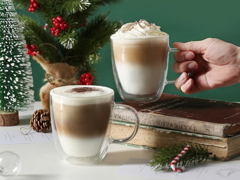 Insulated Espresso Glass Mugs 5.4oz/160ml, Small Clear Coffee Mugs Set of 2,