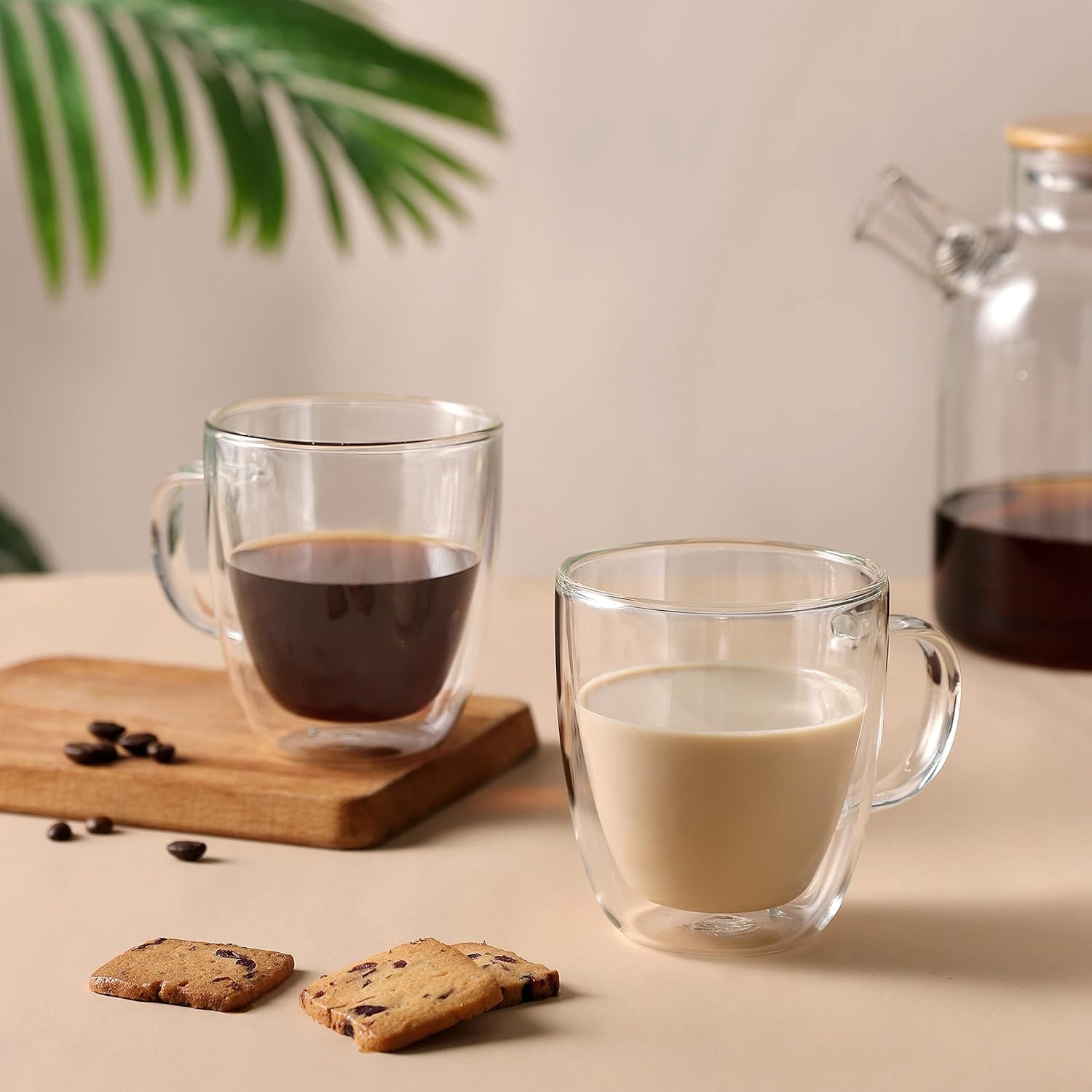 Insulated Espresso Glass Mugs 5.4oz/160ml, Small Clear Coffee Mugs Set of 2,