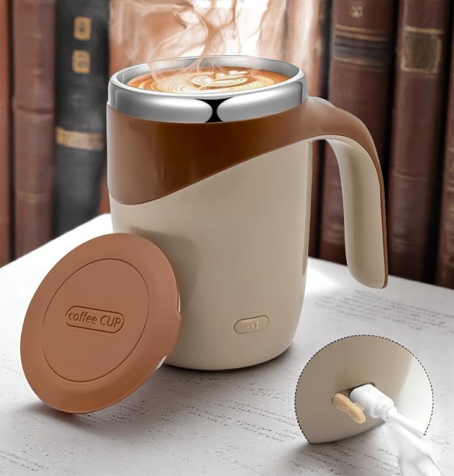USB Rechargeable Self Stirring Mug Set – 2 Automatic Magnetic Coffee Mixing Cups