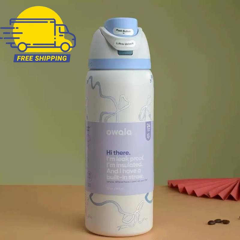 Owala 32oz Water Bottle Tied And True Blue Bows Limited Edition FreeSip