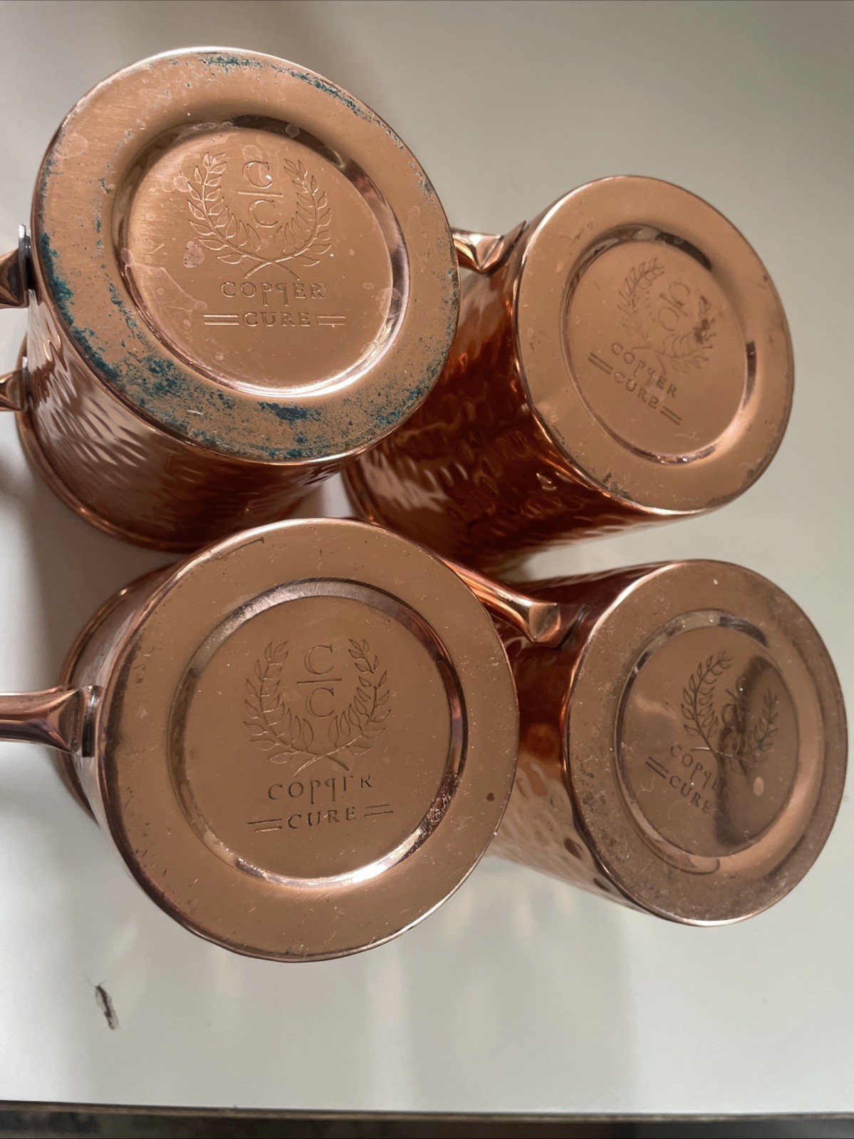 Copper Cure Mule Mug Set of 4-Solid Cylindrical Dimpled-Lightly Used