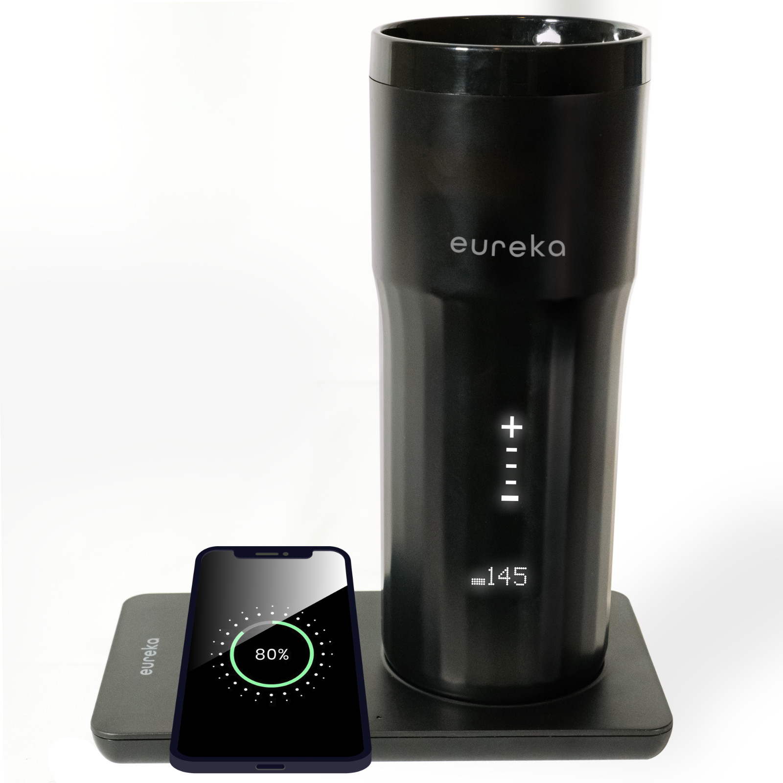 Eureka Temperature Control Smart Travel Black Coffee Mug 12oz Self-Heating