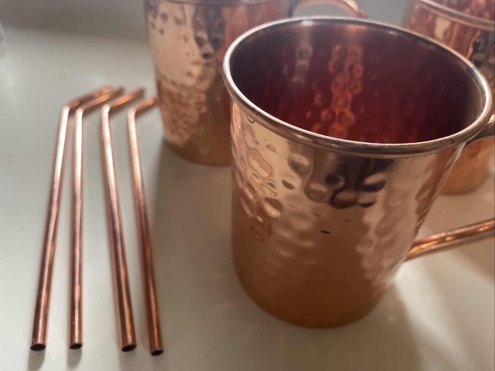 Copper Cure Mule Mug Set of 4-Solid Cylindrical Dimpled-Lightly Used