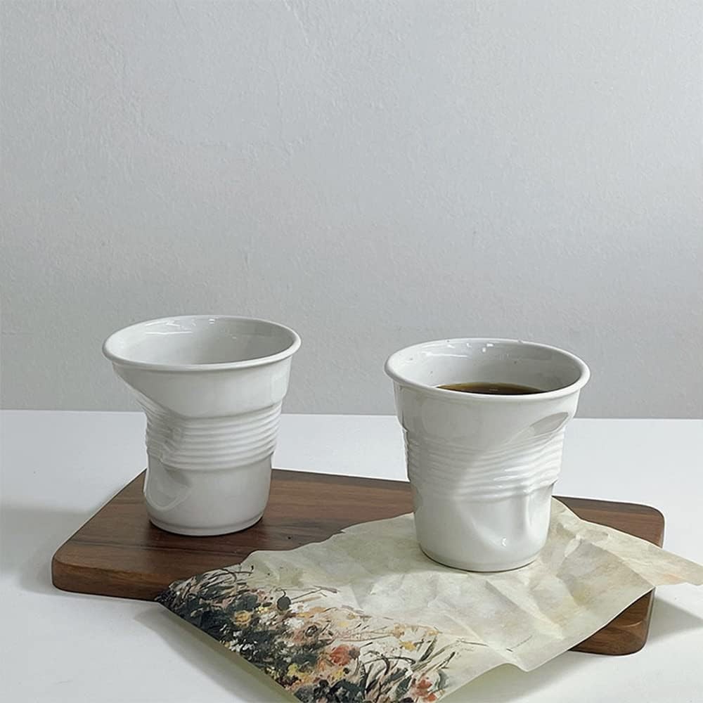 Creative Pleated Coffee Mug,Italian & French Cups, Irregular Ceramic Cup (Folds)