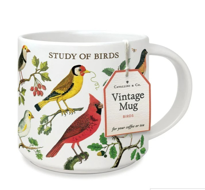 Cavallini & Co., “Birds” Ceramic Coffee Mug, 14 oz, New in Gift Box