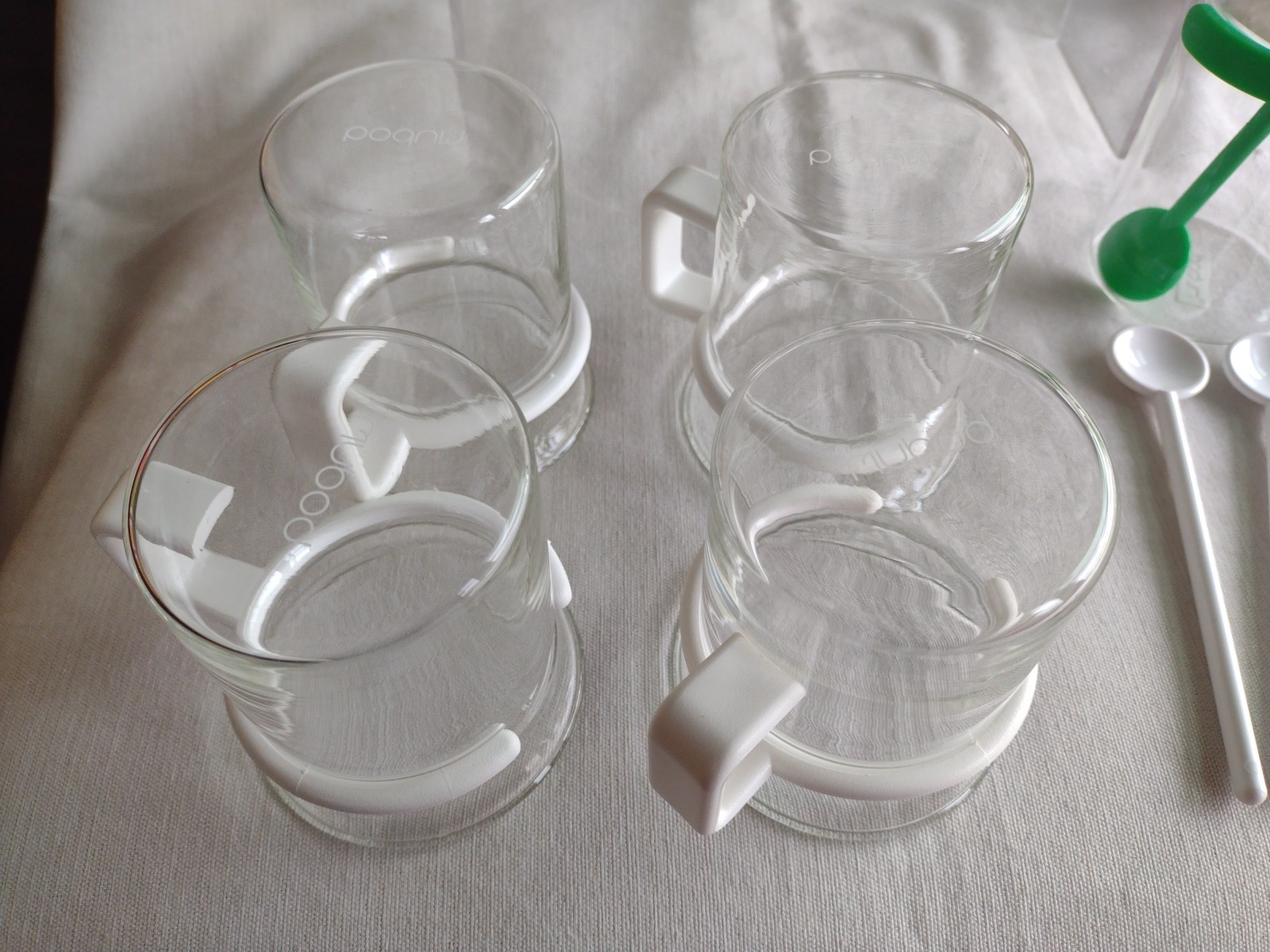 Lot of Vintage Bodum Black, Green, White Coffee / Tea Cups Mugs w/ 6 Spoons