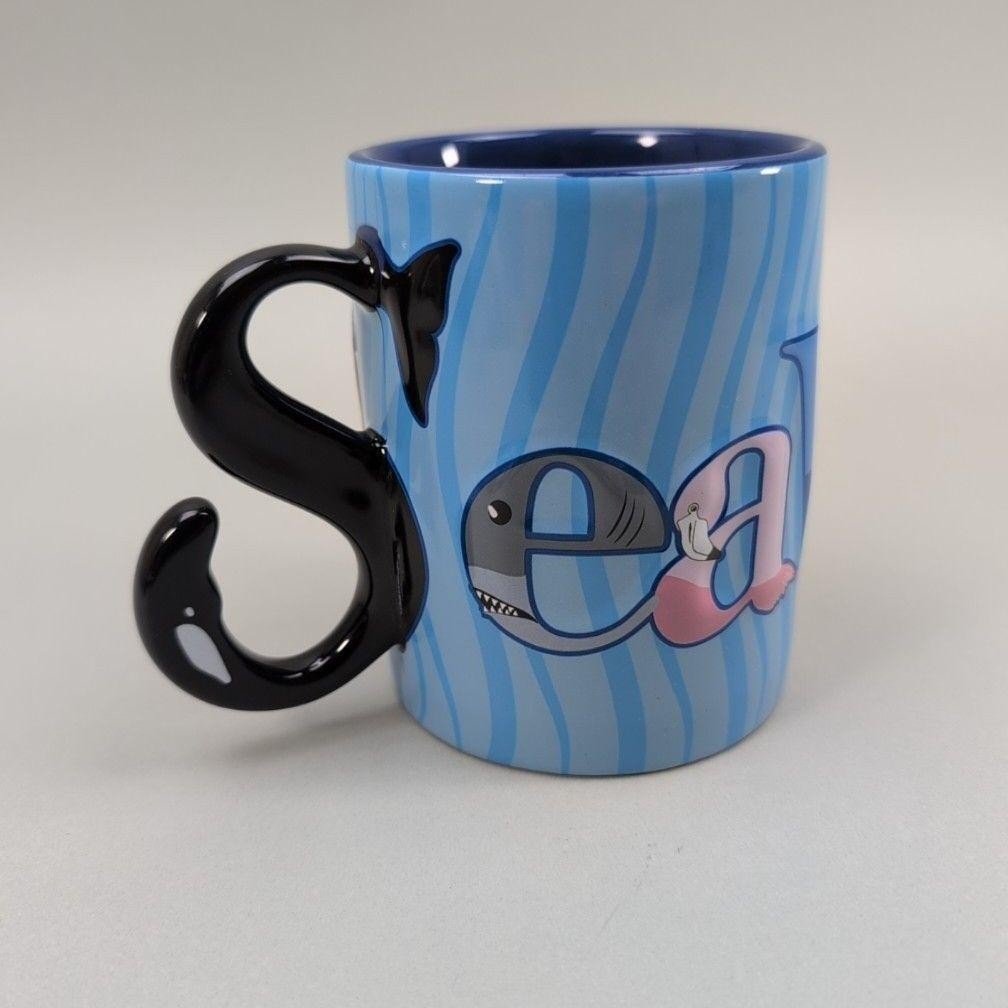 SeaWorld Coffee Mug Blue Sea Life Animals Whale Tail S Handle Logo Cup Souvenir