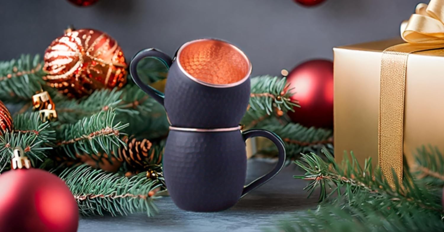 16 Oz Black Matte Moscow Mule Mugs Pure Copper 2 Count (Pack of 1) Matte Black