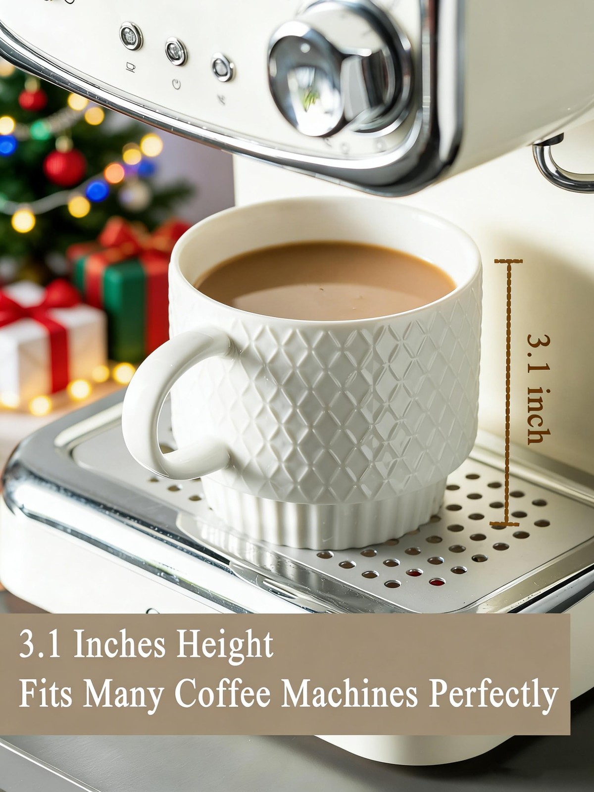 Stackable 13oz Coffee Mugs Set of 4 with Stand & Spoons, White