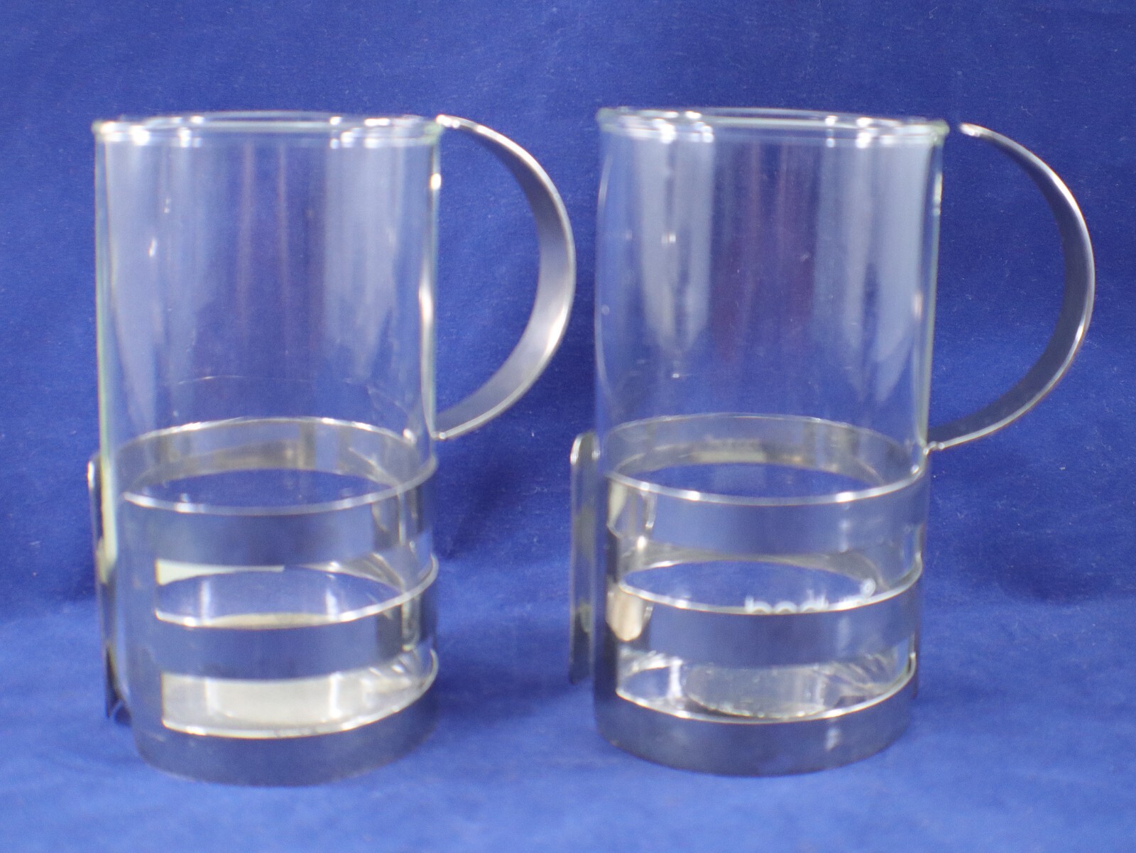 Bodum GLASS COFFEE CUPS Tea Mug Metal Holder 2-Piece Set of 2 Vintage