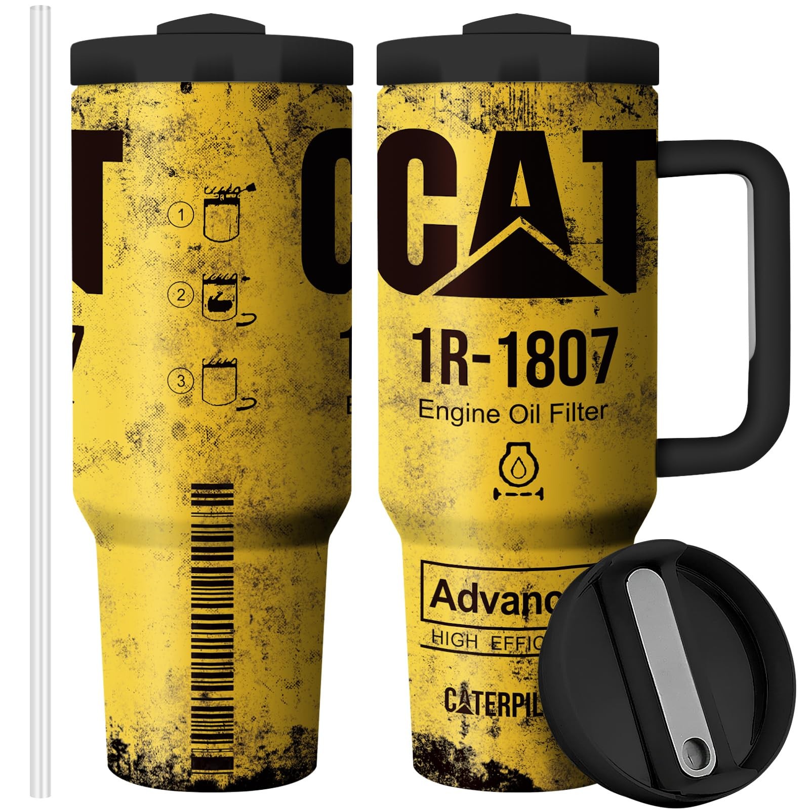 CAT 40oz Tumbler with Handle Lid and Straw Funny Tumbler for Men Dad Classic …