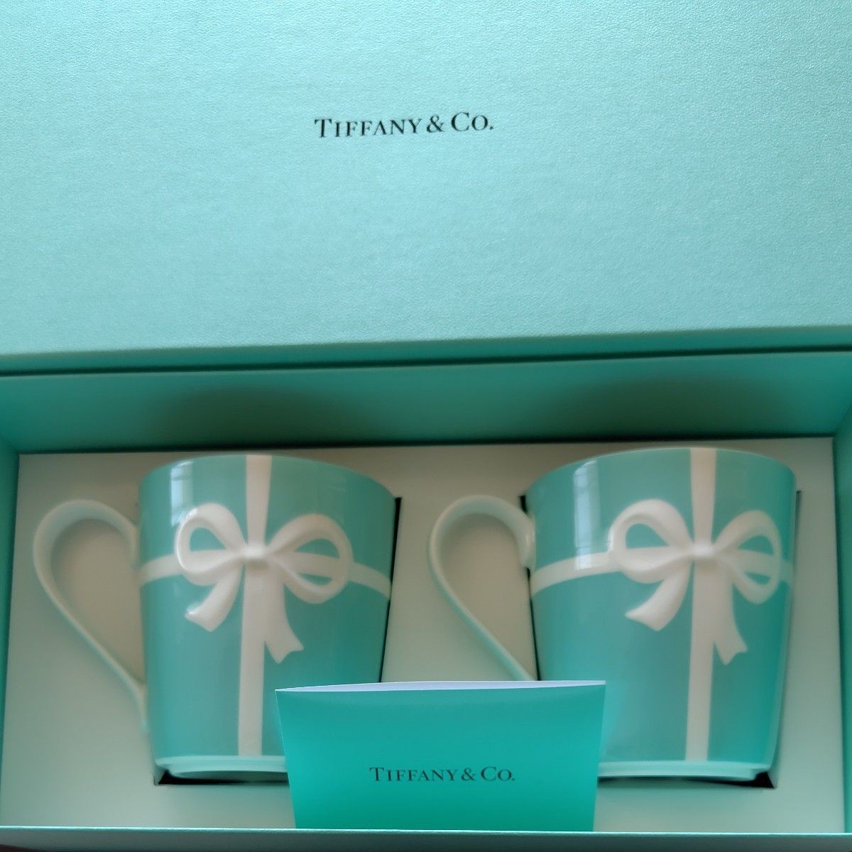[NEW] TIFFANY & CO Bow Ribbon Bone China Blue Mug Cup 2pc Japan