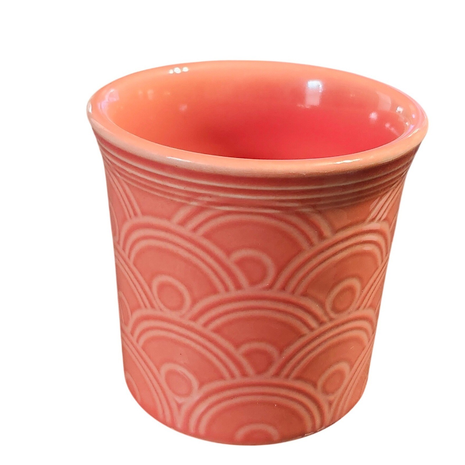 Fiesta Persimmon Embossed Fan Mug Homer Laughlin Retired Ring Handle USA