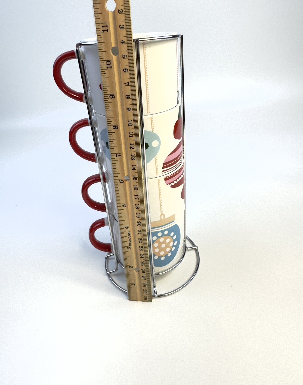 Pier 1 One Imports Stackable 4 Coffee Cups Mugs Stoneware Christmas Ornaments
