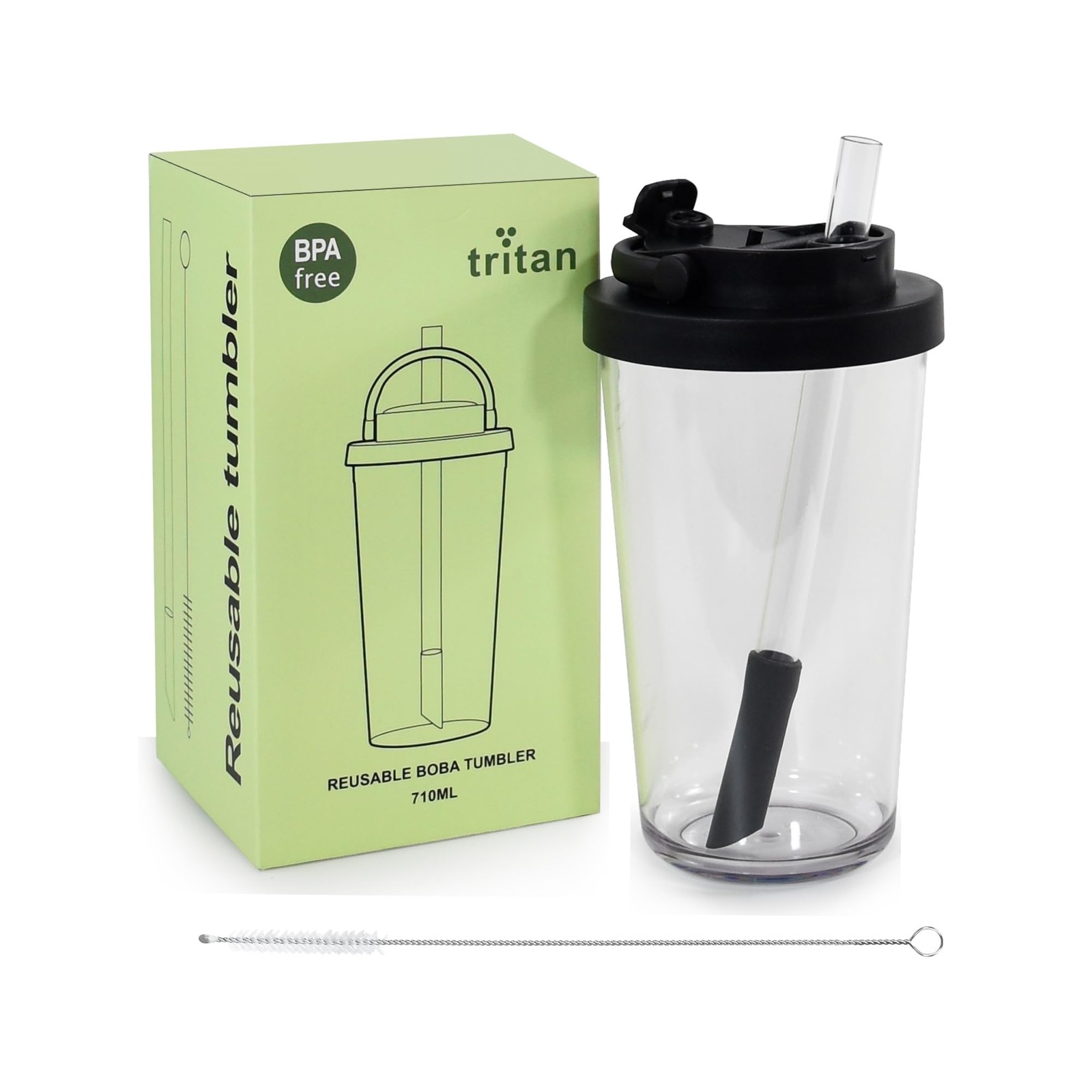 Reusable Boba Cup – 24oz Tritan Boba tumbler with Lid and Straw, BPA Free Lea…