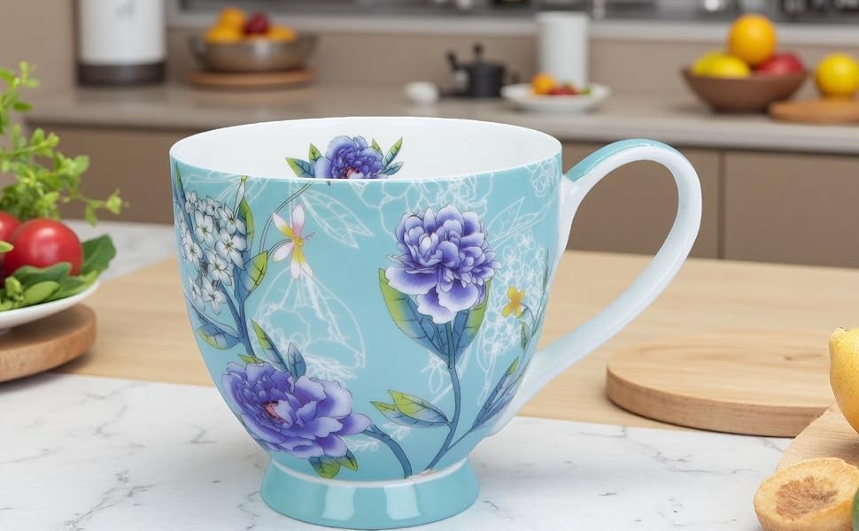 16oz Floral Bone China Mug for Tea & Coffee Lovers Elegant Mugs Daily Use |