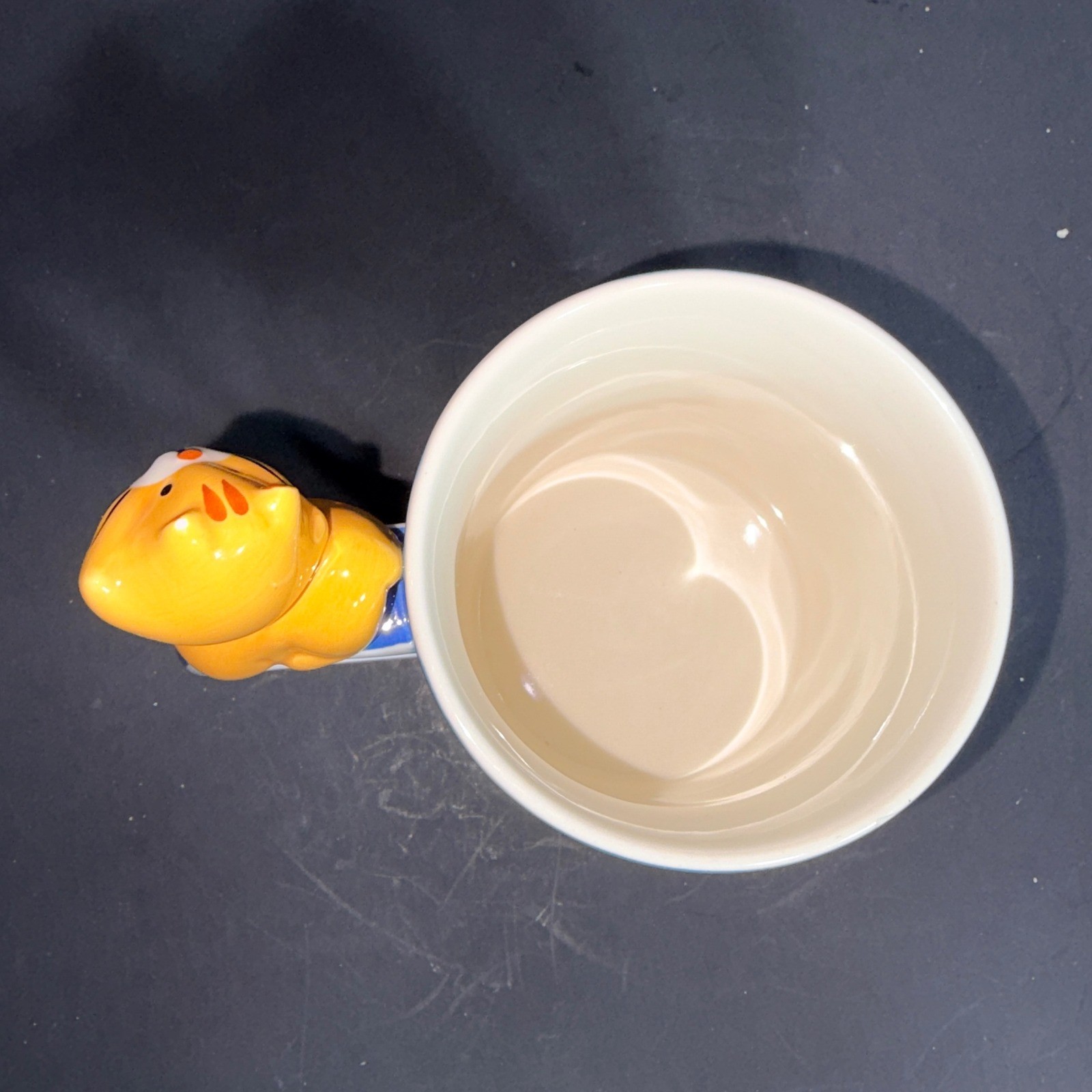 Indra Fine Stoneware Hand-Painted 3D Orange Cat Handle Coffee Mug Blue Thailand