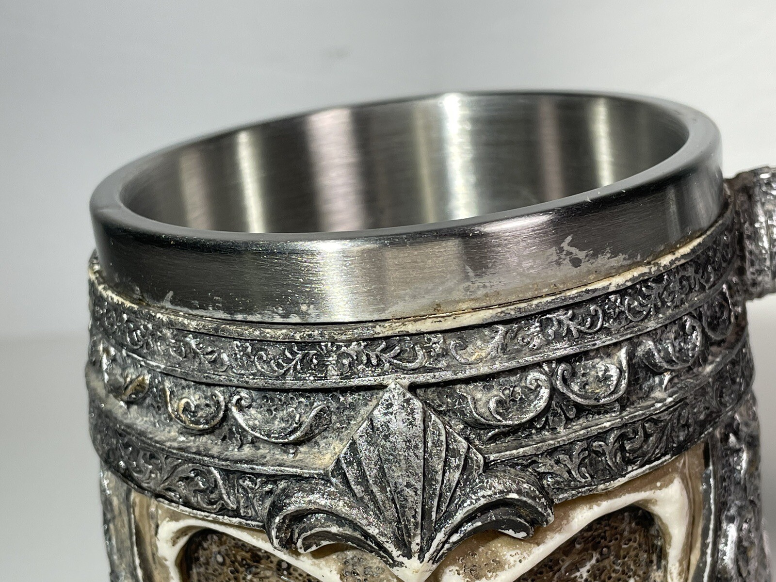 Stainless Steel Skull Coffee Mug Medieval Style Drinking Cup Viking Armor 4″