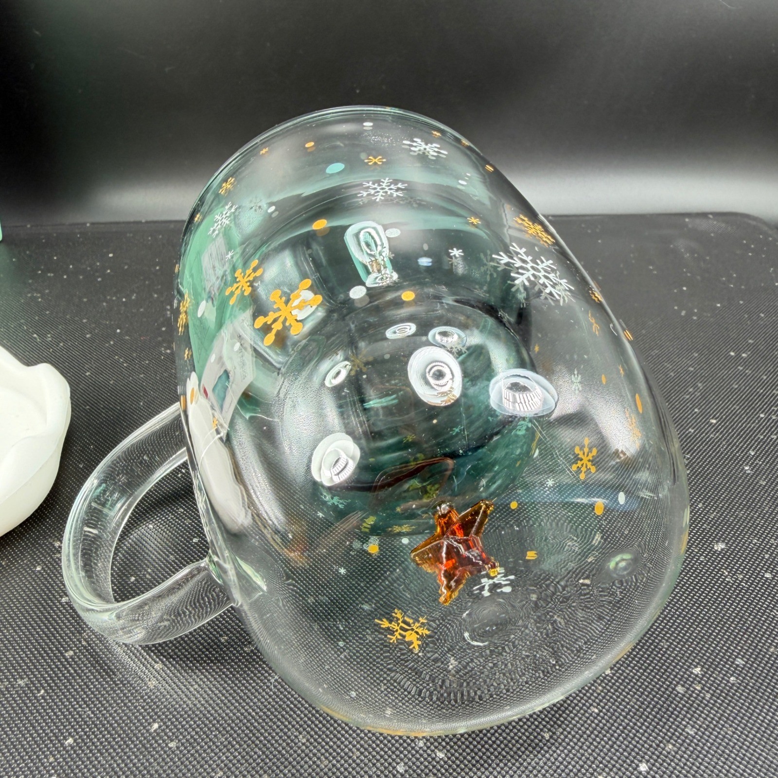 Christmas Tree Double Wall Glass Mug 250ml Teal Green Snowflake Insulated Cup